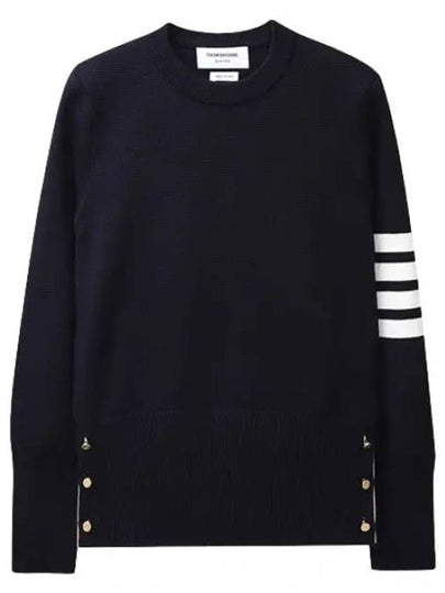 Milano Stitch Crewneck 4-Bar Cotton Crepe Knit Top Navy - THOM BROWNE - BALAAN 2