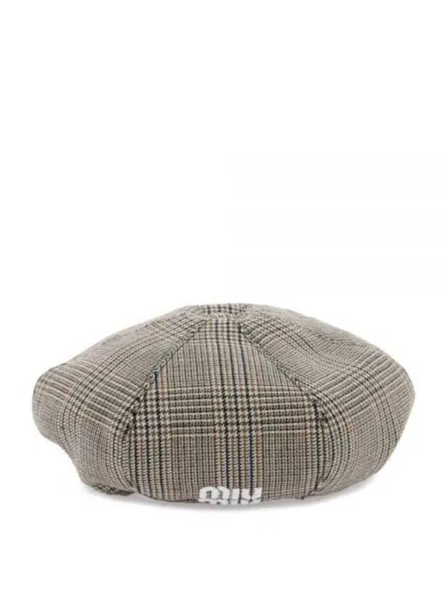 Prince Of Wales Check Wool Beret Grey - MIU MIU - BALAAN 2