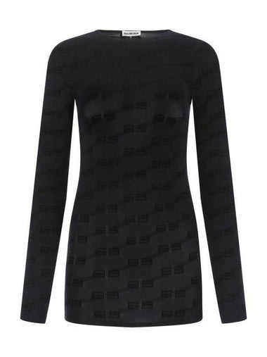 Allover Logo Stretch Jersey Long Sleeve T-Shirt Black - BALENCIAGA - BALAAN 1