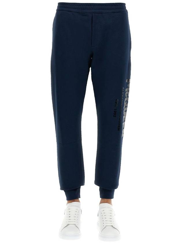 Men's Logo Print Cotton Track Pants Navy - ALEXANDER MCQUEEN - BALAAN 3