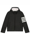 Matte Nylon 4-Bar Stripe Downfill Quilted Hoodie Padding Black - THOM BROWNE - BALAAN 2