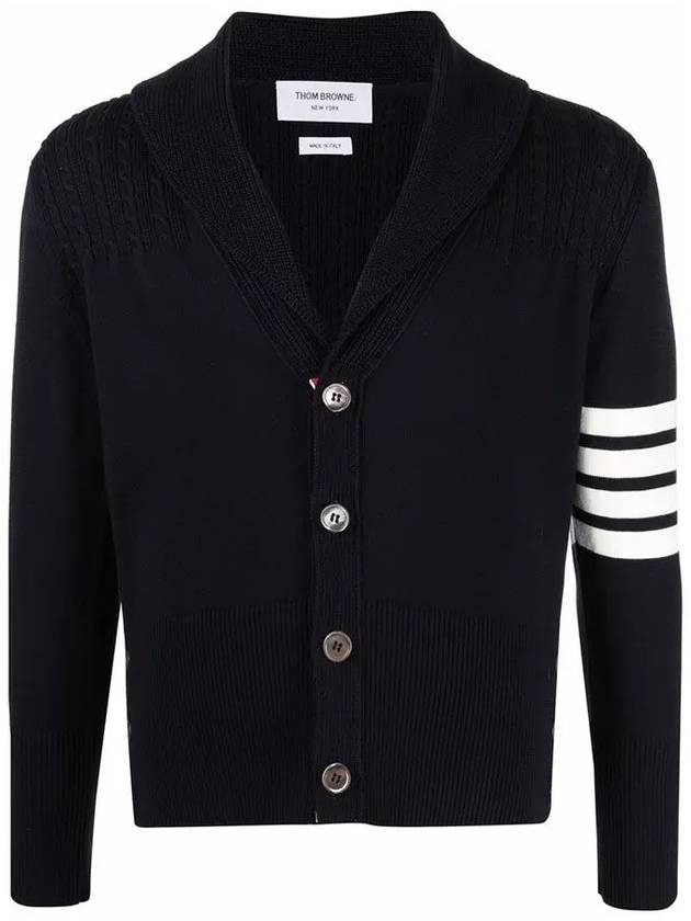 Men's Jersey Stitched Shawl Collar Cardigan Navy - THOM BROWNE - BALAAN 3