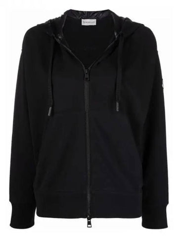 Arm Logo Patch Born to the Protect Hooded Zip Up Black Women s Jacket 233542 - MONCLER - BALAAN 1