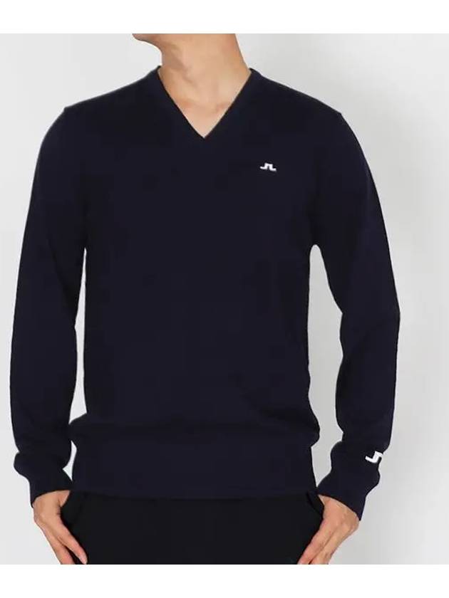 Men's Lehman V-Neck Sweater Navy - J.LINDEBERG - BALAAN 2