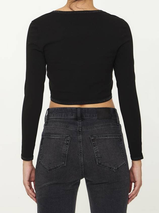 Women's Logo Crystal Crop Cardigan Black - ALEXANDER WANG - BALAAN 5