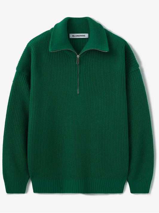 Half zip-up rib knit topgreen - BLONDNINE - BALAAN 1