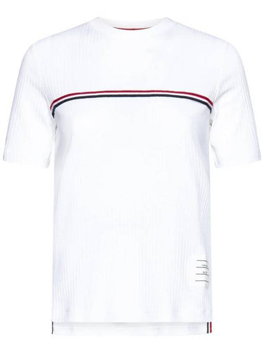 Women's High Twist Rip Stripe Short Sleeve T Shirt White - THOM BROWNE - BALAAN 1