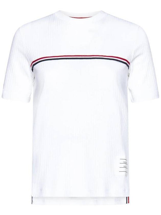 Women's High Twist Rip Stripe Short Sleeve T Shirt White - THOM BROWNE - BALAAN 1