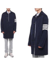 Cotton Cashmere Interlock 4-Bar Polo Collar Overcoat Navy - THOM BROWNE - BALAAN 2