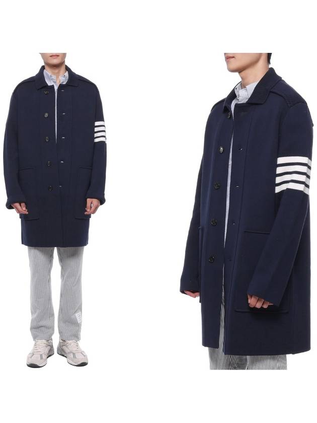 Cotton Cashmere Interlock 4-Bar Polo Collar Overcoat Navy - THOM BROWNE - BALAAN 3