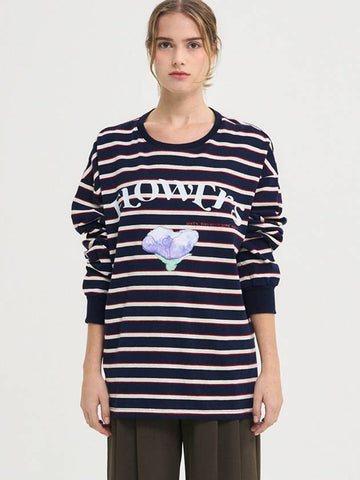 Flower Stripe T Shirt Navy - SORRY TOO MUCH LOVE - BALAAN 1