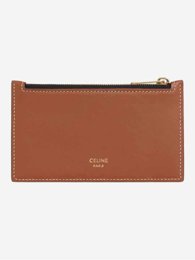 Triomphe Canvas Lambskin Zipper Compact Card Wallet Tan - CELINE - BALAAN 4