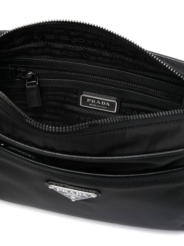 Re-Nylon Saffiano Leather Triangle Logo Cross Bag Black - PRADA - BALAAN 4