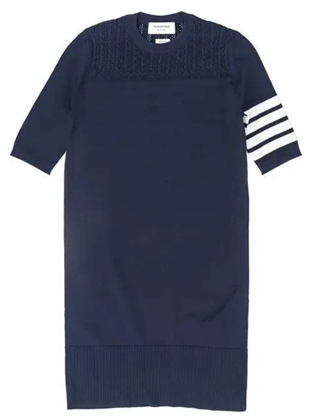 Women s 4 Bar Hector Medallion Short Sleeve Mini Dress Navy - THOM BROWNE - BALAAN 2