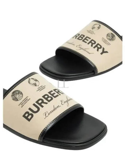 Label Print Gabardine Leather Slippers Beige - BURBERRY - BALAAN 2