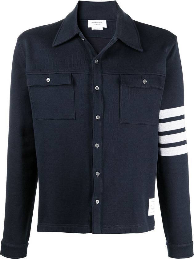 Double Face Cotton Knit 4 Bar Button Shirt Jacket Navy - THOM BROWNE - BALAAN 1