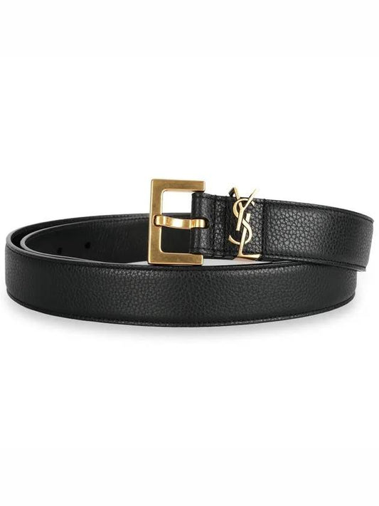 Men's Monogram Grain Leather Belt Gold - SAINT LAURENT - BALAAN 2