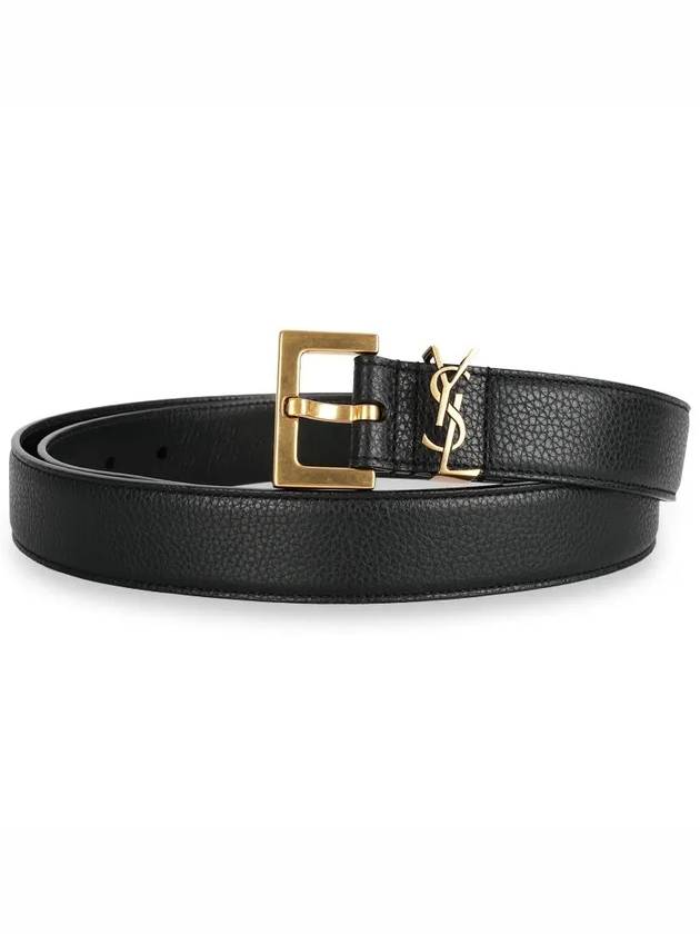 Men's Monogram Grain Leather Belt Gold - SAINT LAURENT - BALAAN 3