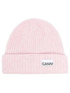 Logo Patch Knit Beanie Pink - GANNI - BALAAN 2