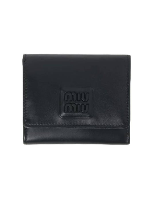 Small Leather Tri-Fold Bicycle Wallet Black - MIU MIU - BALAAN 1