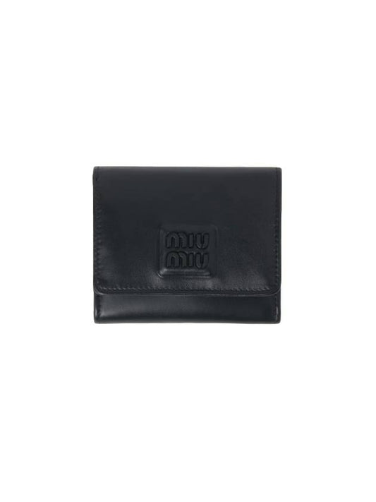 Small Leather Tri-Fold Half Wallet Black - MIU MIU - BALAAN 1