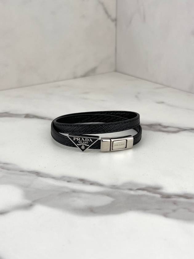 Triangle Logo Saffiano Logo Bracelet Black - PRADA - BALAAN 8