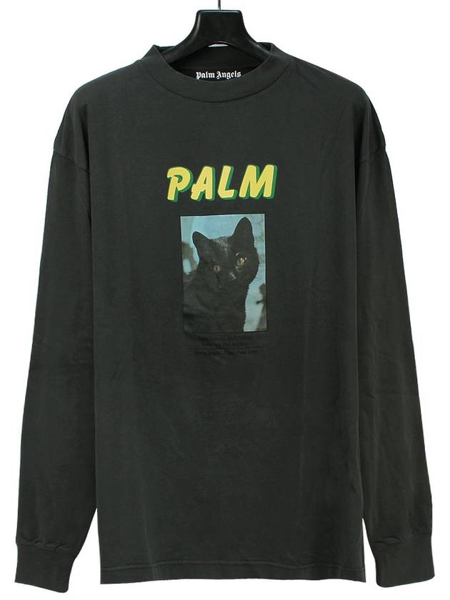 Cat Print Long Sleeve T-Shirt Black - PALM ANGELS - BALAAN 2