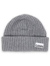 Logo Patch Knit Beanie Grey - GANNI - BALAAN 2