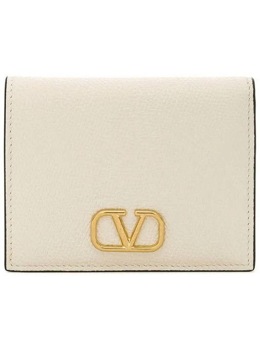 Compact V Logo Signature Calfskin Half Wallet Ivory - VALENTINO - BALAAN 2