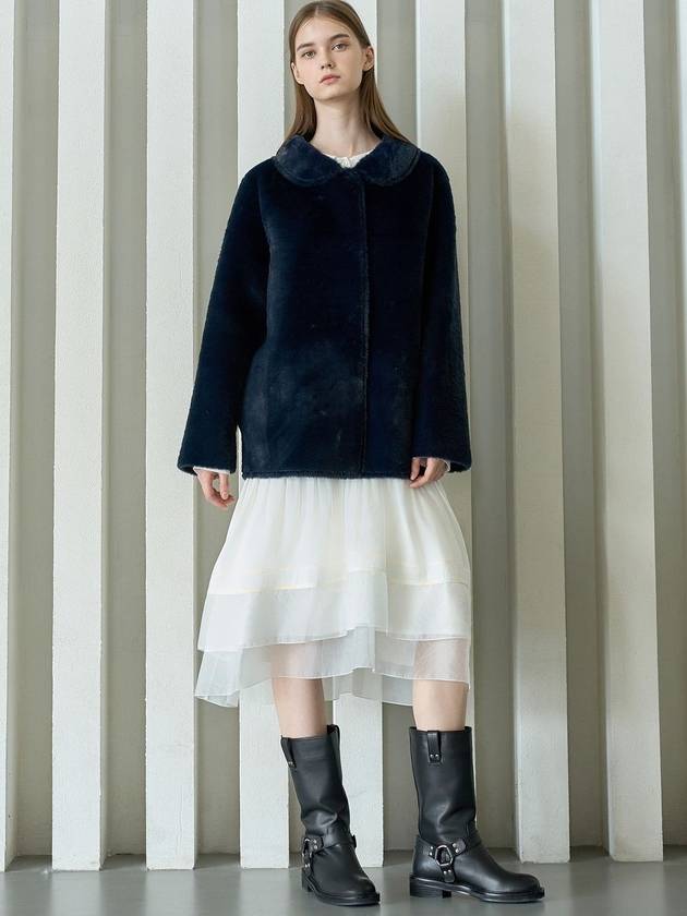 Eco Shearling Fur Coat Navy - MITTE - BALAAN 3