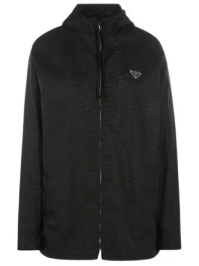 Triangle Logo Re-Nylon Zip Up Hoodie Black - PRADA - BALAAN 2