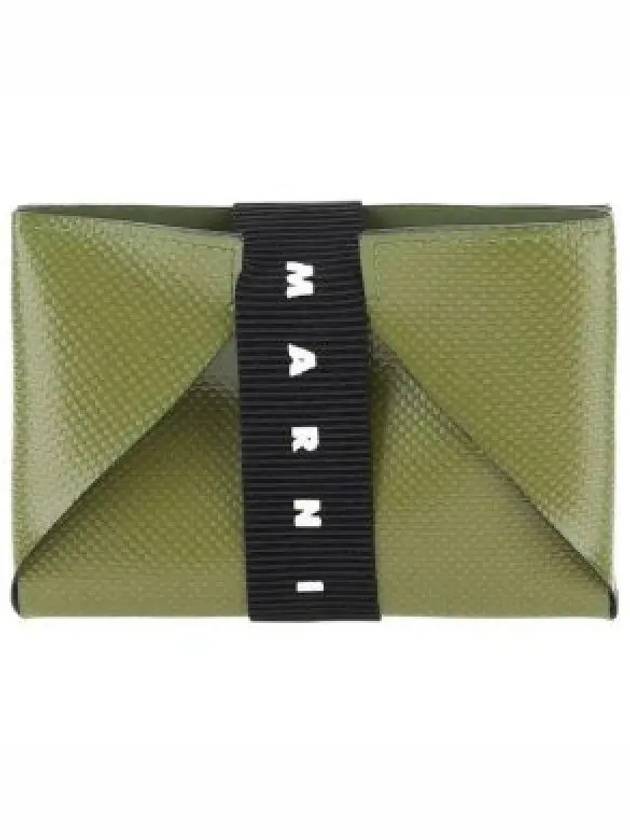 Logo Strap Leather Card Wallet Green - MARNI - BALAAN 2