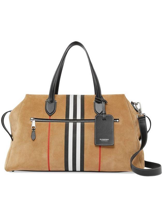 Striped Suede Tote Bag Beige - BURBERRY - BALAAN.