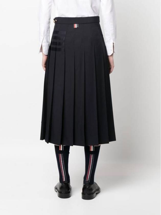 4 Bar Logo Plain Weave Wool Pleated Skirt Navy - THOM BROWNE - BALAAN 5