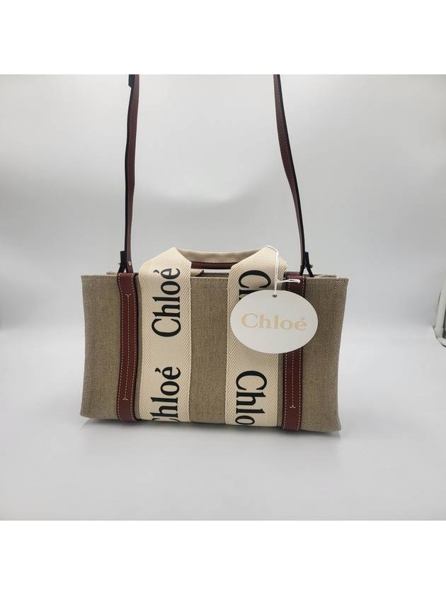 Woody Small Canvas Tote Bag White Brown Beige - CHLOE - BALAAN 4