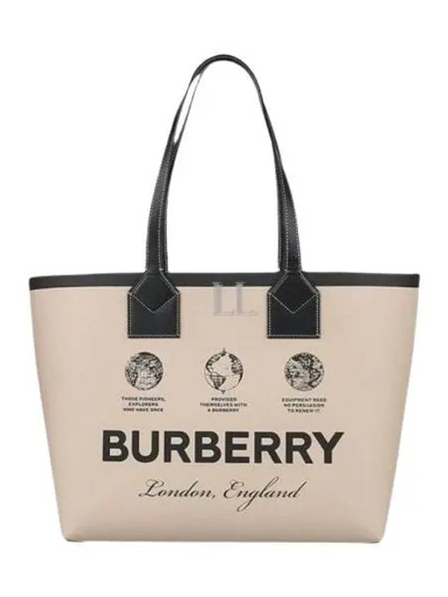 Label Print Medium London Cotton Tote Bag Beige - BURBERRY - BALAAN 2