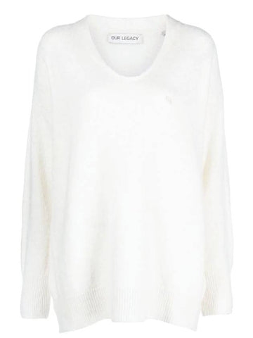 Big V-Neck Acrylic Knit Top White - OUR LEGACY - BALAAN 1