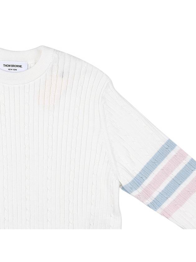 Baby Cable Rib Cotton 4-Bar Crewneck Knit Top White - THOM BROWNE - BALAAN 5