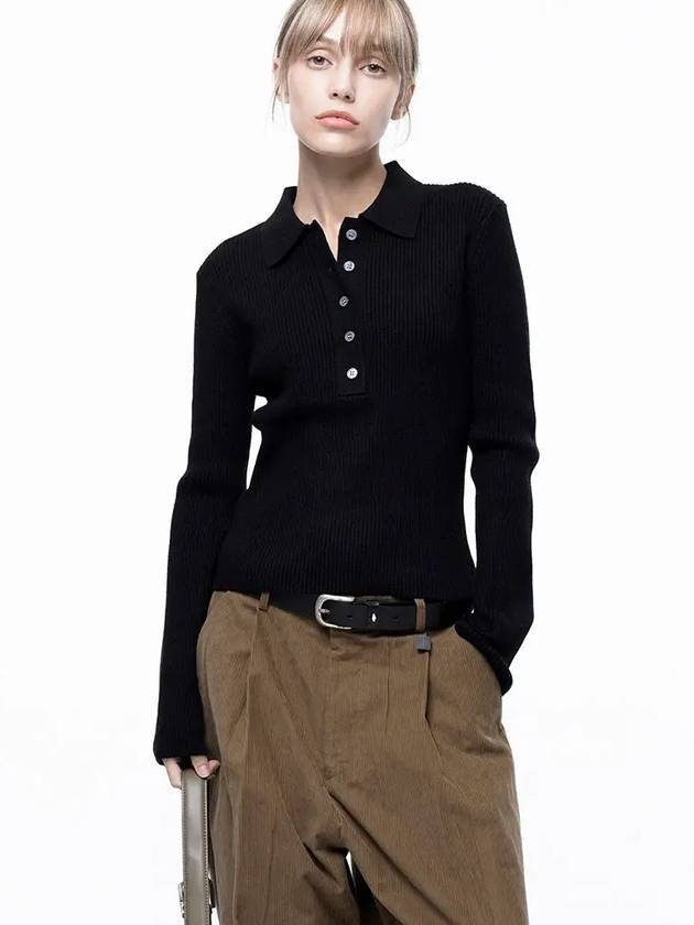 Four Woman Women s Soft Slim Button Collar Knit Black W243TP08BK - CHANCE'S NOI - BALAAN 7