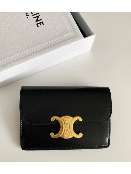 Triomphe Shiny Calfskin Flap Card Wallet Black - CELINE - BALAAN 2