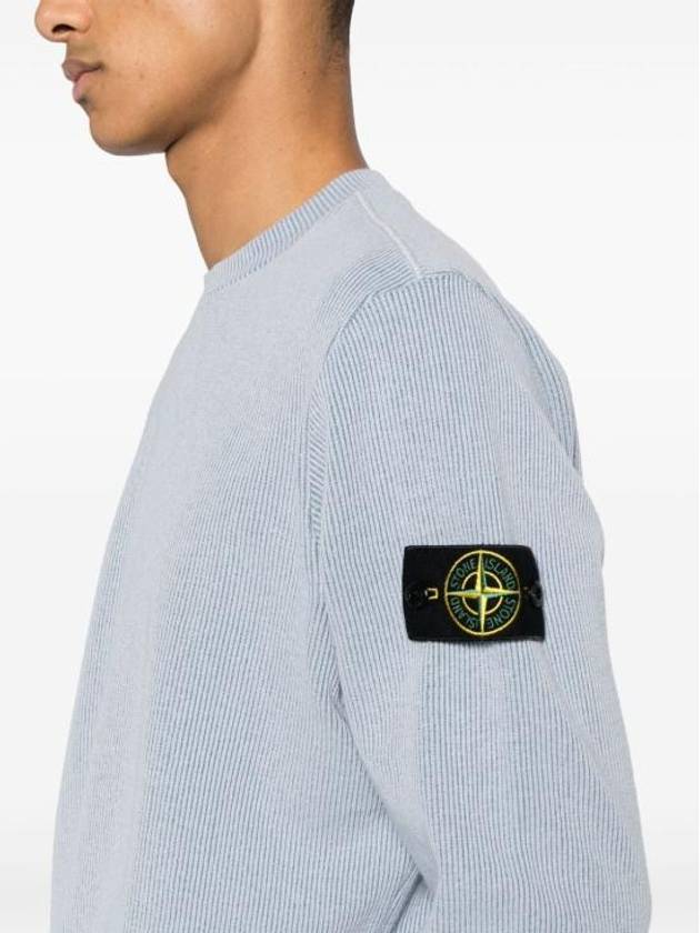 Compass Badge Crew Neck Ribbed Cotton Knit Top Sky Blue - STONE ISLAND - BALAAN 3