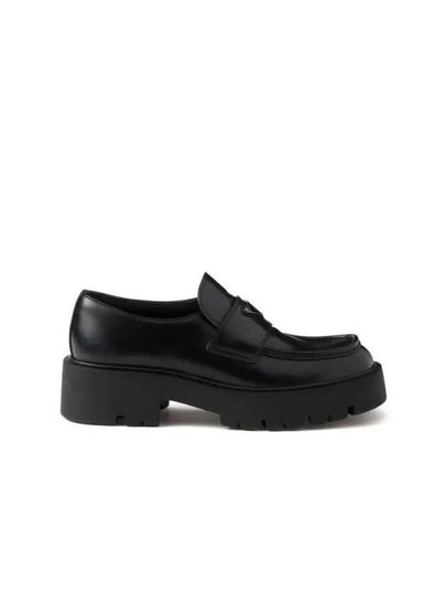 Triangle Logo Brushed Leather Loafers Black - PRADA - BALAAN 2