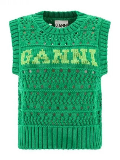 Logo Intarsia Knit Vest Green - GANNI - BALAAN 2