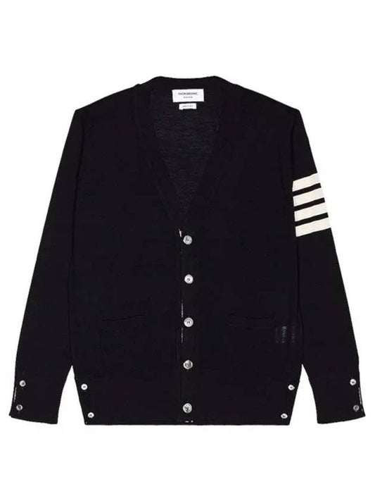 Men's Sustainable Classic Diagonal Wool Cardigan Black - THOM BROWNE - BALAAN 2