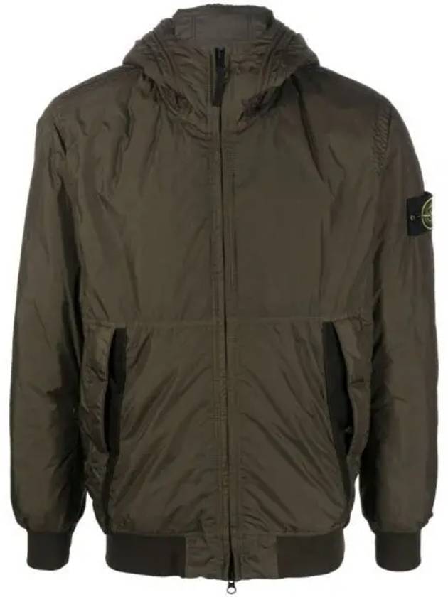 Men's Garment Dyed Crinkle Reps Recycled Nylon Primaloft TC Hooded Jacket Olive Green - STONE ISLAND - BALAAN 2