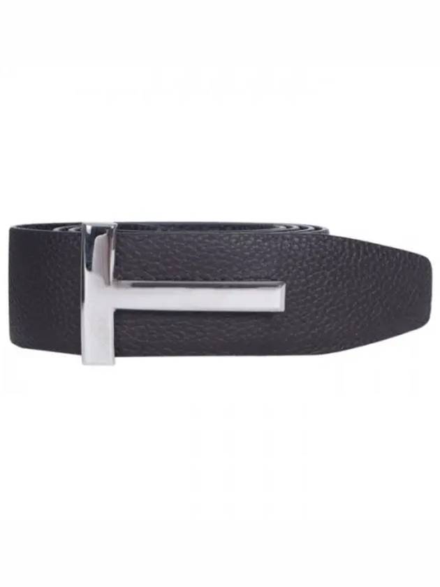 Sliver Soft Grain Leather T Icon Belt Brown Black - TOM FORD - BALAAN 2