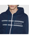 Logo Stripe Print Zip Up Hoodie Midnight Blue - GUCCI - BALAAN 5