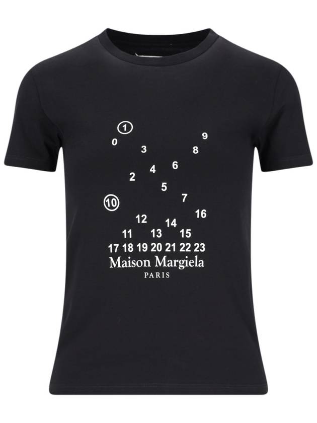 Women's Number Logo Cotton Short Sleeve T-Shirt Black - MAISON MARGIELA - BALAAN 2