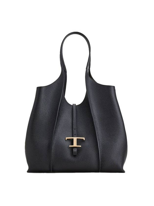 T Timeless Leather Medium Shopping Tote Bag Black - TOD'S - BALAAN 1