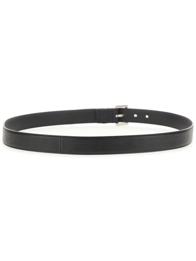 Silver Hardware Monogram Buckle Leather Belt Black - SAINT LAURENT - BALAAN 4